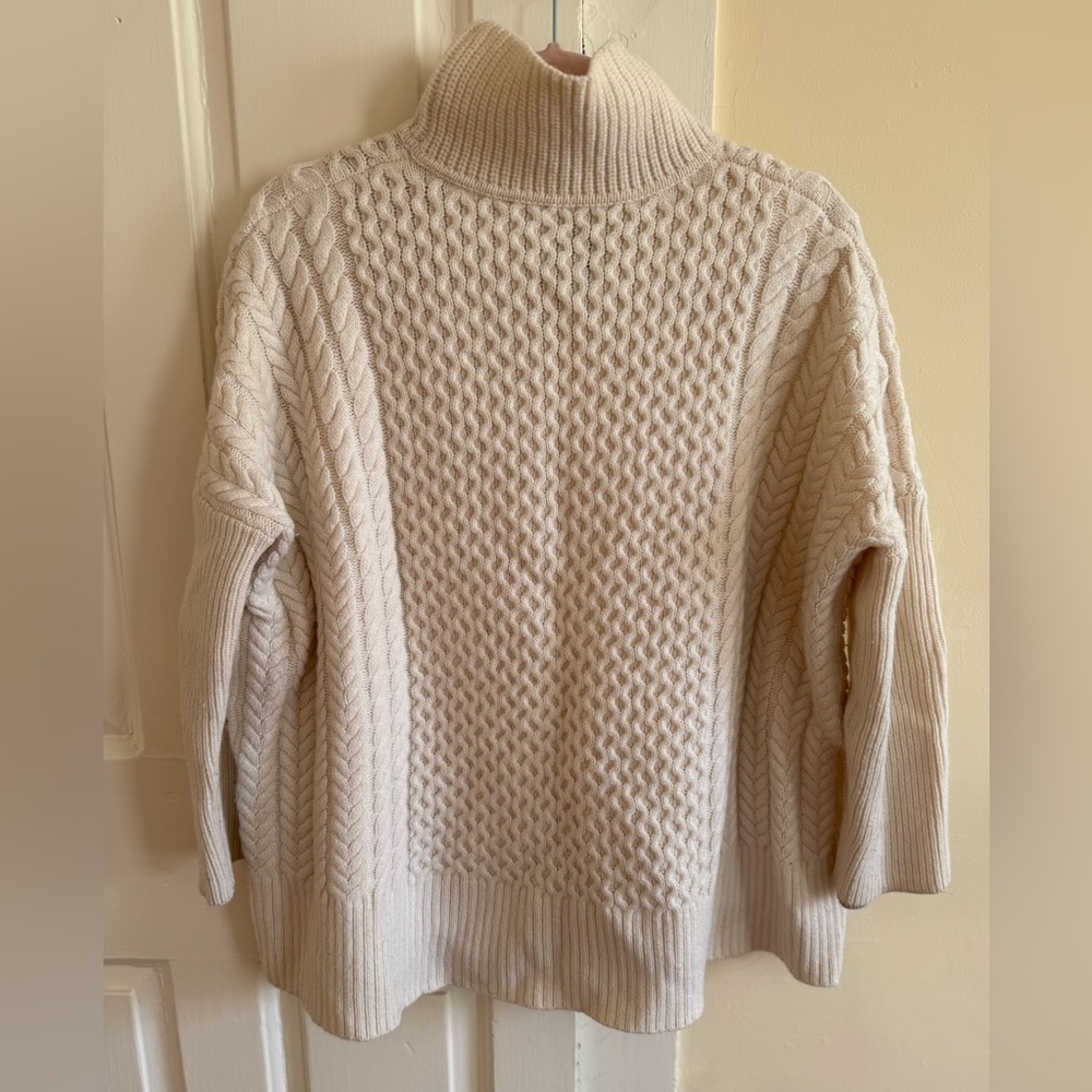 AYR Soft Cream/Warm Ivory Cable Knit Turtleneck Sweater
